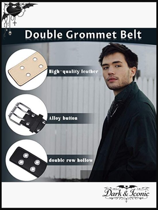 Studded Punk Rivet Belt & Double Grommet Belt Set PU Leather Y2K main image 7